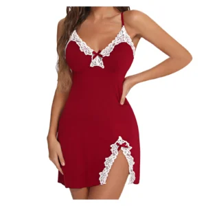 Lingerie for Women Sexy Night Gowns Lace Trim Sleep Dress V Neck Babydoll Chemise Dress Side Split Nighty