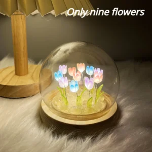 Birthday Gifts Mom Assembled Tulip Light Handmade Artificial Flower Table Lamp Bedroom Desk Decoration for Daughter Girlfriend