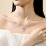 LinkerLove S925 Sterling Silver Mom Double Heart Pendant Necklace for Women Choker Necklace Fine Jewelry Gift for Mothers Day