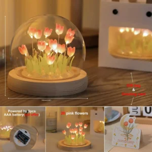 Birthday Gifts Mom Assembled Tulip Light Handmade Artificial Flower Table Lamp Bedroom Desk Decoration for Daughter Girlfriend