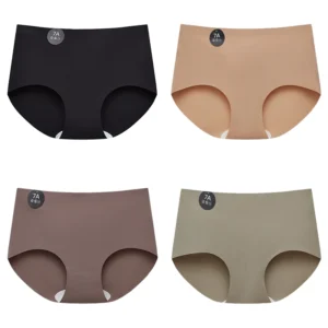 Falllsweet 4Pcs Women Seamless Silk Panties Soft Thin Female Underwear Sexy Mid-Rise Briefs Ice Silk Underpants Lingerie M-2XL