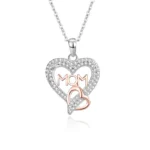 LinkerLove S925 Sterling Silver Mom Double Heart Pendant Necklace for Women Choker Necklace Fine Jewelry Gift for Mothers Day
