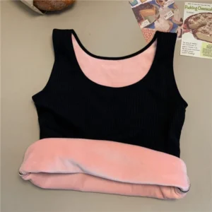 Women'S Winter Thermal Underwear Top Seamless Plus Velvet Shirt Sleeveless Vest Warm Female Undershirt Solid Color Sexy Lingerie