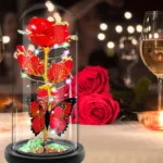 Mothers Day Rose Gifts for Mom, Galaxy Glass Rose Forever Eternal Crystal Flower Light Up Rose in Glass Dome with Butterfly Moth