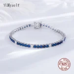 Fine Jewelry 3mm Montana Blue/Emerald Green/Ruby Red/Turquoise/Black Cubic zircon 925 Silver Tennis Bracelet