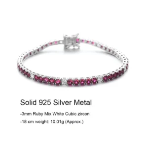 Fine Jewelry 3mm Montana Blue/Emerald Green/Ruby Red/Turquoise/Black Cubic zircon 925 Silver Tennis Bracelet