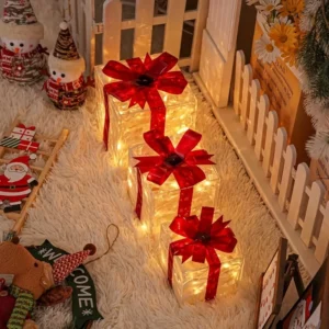 3pcs Lighted Gift Boxes Decorations, Decorative Boxes, Christmas Tree Skirt Ornament 