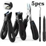 1/3/4/5pcs Stainless Steel Toenail Clippers Set with Ergonomic Handle, Includes Wide Mouth Angled Scissors, Nail File Cuticle Tool