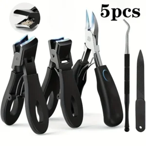 1/3/4/5pcs Stainless Steel Toenail Clippers Set with Ergonomic Handle, Includes Wide Mouth Angled Scissors, Nail File Cuticle Tool
