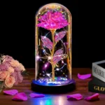 Mothers Day Rose Gifts for Mom, Galaxy Glass Rose Forever Eternal Crystal Flower Light Up Rose in Glass Dome with Butterfly Moth