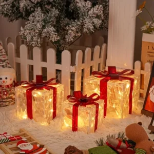 3pcs Lighted Gift Boxes Decorations, Decorative Boxes, Christmas Tree Skirt Ornament 