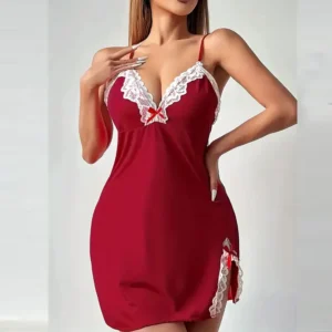 Plus Size Set Lace Bra And Thong Sets Sexy Dress Women's Lingerie V-Neck Nightgown Split Hem Soft Lingeries