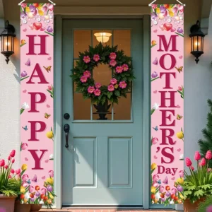 1 set of Mother's Day porch banner flags with “Happy Mother's Day” text, a Mother's Day gift for Mom