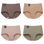 Falllsweet 4Pcs Women Seamless Silk Panties Soft Thin Female Underwear Sexy Mid-Rise Briefs Ice Silk Underpants Lingerie M-2XL