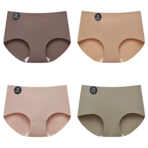 Falllsweet 4Pcs Women Seamless Silk Panties Soft Thin Female Underwear Sexy Mid-Rise Briefs Ice Silk Underpants Lingerie M-2XL