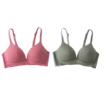 2Pcs/Set Seamless Deep V 3/4 Cup Bra Women’s Wireless Underwear Push-Up Bra Gentle Support Bralette Daily Sexy Lingerie S-XXL