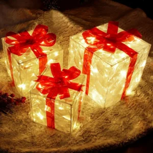 3pcs Lighted Gift Boxes Decorations, Decorative Boxes, Christmas Tree Skirt Ornament 