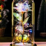 Mothers Day Rose Gifts for Mom, Galaxy Glass Rose Forever Eternal Crystal Flower Light Up Rose in Glass Dome with Butterfly Moth