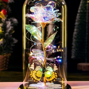 Mothers Day Rose Gifts for Mom, Galaxy Glass Rose Forever Eternal Crystal Flower Light Up Rose in Glass Dome with Butterfly Moth