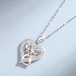 LinkerLove S925 Sterling Silver Mom Double Heart Pendant Necklace for Women Choker Necklace Fine Jewelry Gift for Mothers Day
