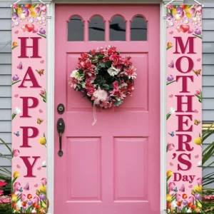 1 set of Mother's Day porch banner flags with “Happy Mother's Day” text, a Mother's Day gift for Mom