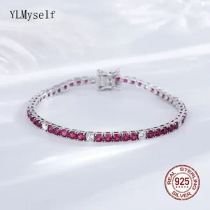 Fine Jewelry 3mm Montana Blue/Emerald Green/Ruby Red/Turquoise/Black Cubic zircon 925 Silver Tennis Bracelet
