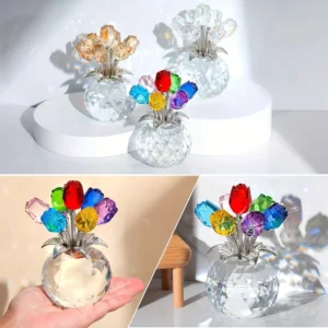 Colourful Rose Bouquet - For Anniversary, Mother's Day, Valentine's Day Crystal Rose Bouquet - Eternal Rose Decorative Gift