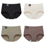 Falllsweet 4Pcs Women Seamless Silk Panties Soft Thin Female Underwear Sexy Mid-Rise Briefs Ice Silk Underpants Lingerie M-2XL