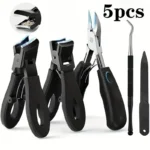 1/3/4/5pcs Stainless Steel Toenail Clippers Set with Ergonomic Handle, Includes Wide Mouth Angled Scissors, Nail File Cuticle Tool