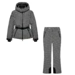 Women’s Winter Hooded Padded Sport Parkas Pants 2 PCS Set Belt Female Elegant Warm Windproof Skiing Coats Jackets Trousers