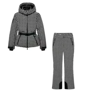 Women's Winter Hooded Padded Sport Parkas Pants 2 PCS Set Belt Female Elegant Warm Windproof Skiing Coats Jackets Trousers