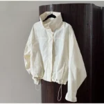 Women’s Short Trench Coats Fashion Simple Design Solid Stand Long Sleeve Zipper Windbreaker 2025 Autumn New Casual Lady Jacket