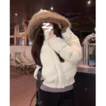 Women Autumn Winter Fur Collar Cotton Coat Women Warm Thicken Hooded Cotton Padded Jacket Women Short Parkas Outwear