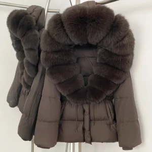 Real Fur Collar Duck Down Coat New Winter Warm Natural Raccoon Fur Down Jacket Female Hooded Fox Fur Coat Women Puffer Jacket