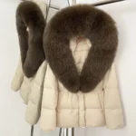 Real Fur Collar Duck Down Coat New Winter Warm Natural Raccoon Fur Down Jacket Female Hooded Fox Fur Coat Women Puffer Jacket