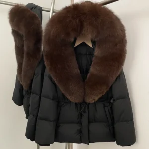 Real Fur Collar Duck Down Coat New Winter Warm Natural Raccoon Fur Down Jacket Female Hooded Fox Fur Coat Women Puffer Jacket