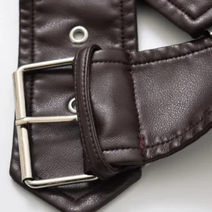 Ailegogo New Spring Autumn Women Vintage Loose Belt Faux Leather Jacket Streetwear Female Retro Moto Biker Coat Outwear