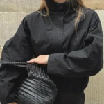 Outdoor Anorak Jacket Windbreaker with Drawstring Hood Stand Collar Loose Fit Water Resistant Parka Coat