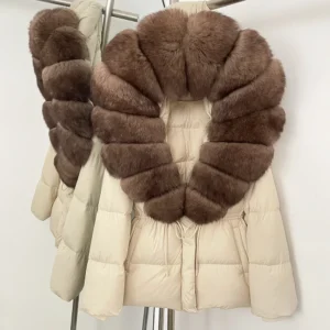 Real Fur Collar Duck Down Coat New Winter Warm Natural Raccoon Fur Down Jacket Female Hooded Fox Fur Coat Women Puffer Jacket
