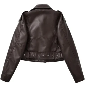 Ailegogo New Spring Autumn Women Vintage Loose Belt Faux Leather Jacket Streetwear Female Retro Moto Biker Coat Outwear