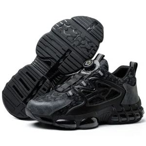 Safety Shoes For Men Steel Toe Anti-Puncture Men's Work Shoes Slip Resistant Reinforced Sole Rotating Button Fashion Sneaker