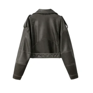 New Coal graysty le Women's washed leather jacket with belt, short coat with downgraded zipper and vintage lapel jacket