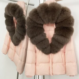 Real Fur Collar Duck Down Coat New Winter Warm Natural Raccoon Fur Down Jacket Female Hooded Fox Fur Coat Women Puffer Jacket