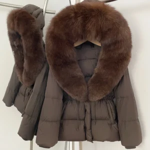 Real Fur Collar Duck Down Coat New Winter Warm Natural Raccoon Fur Down Jacket Female Hooded Fox Fur Coat Women Puffer Jacket