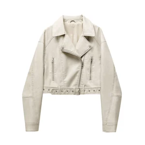 New Coal graysty le Women's washed leather jacket with belt, short coat with downgraded zipper and vintage lapel jacket