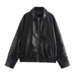 KONDALA 2026 Spring Summer Brown Business Casual Faux Leather Women Jackets Chic Valentine‘s Day Spliced Zipper Ladies Jackets
