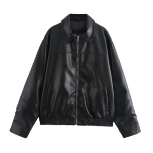 KONDALA 2026 Spring Summer Brown Business Casual Faux Leather Women Jackets Chic Valentine‘s Day Spliced Zipper Ladies Jackets
