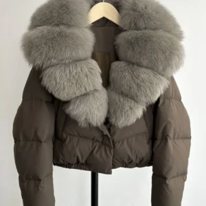 Lagabogy Big Real Fox Fur Collar New Winter Women Puffer Jacket 90% White Duck Down Coat Female Single Breasted Warm Parkas