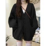 Loose Cardigan Women Long Sleeve V-neck Knitted Black Slouchy All-match Female Autumn Winter Coats Korean Style Chic Baggy Tops