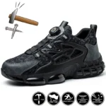 Safety Shoes For Men Steel Toe Anti-Puncture Men’s Work Shoes Slip Resistant Reinforced Sole Rotating Button Fashion Sneaker